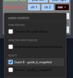 Guest A custom Mix with Director Mix and Guest C disabled and Guest B selected