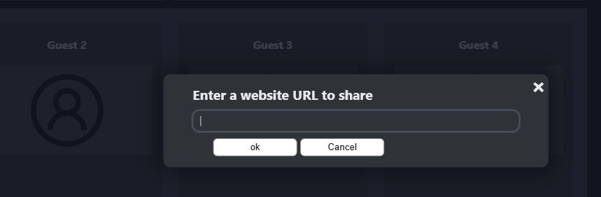 VDO.Ninja Share Website dialog with a field for an embeddable website URL